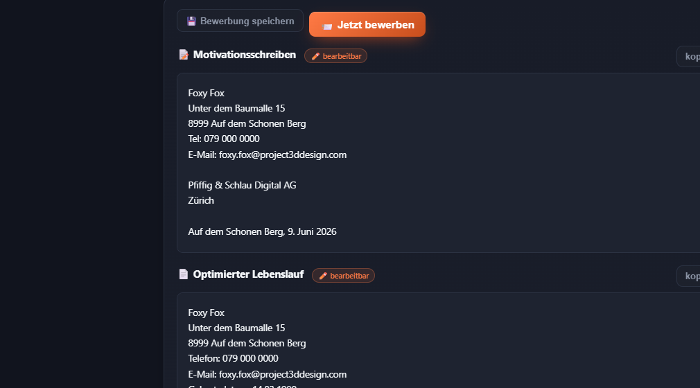 ApplyFox — KI-Anschreiben und optimierter Lebenslauf