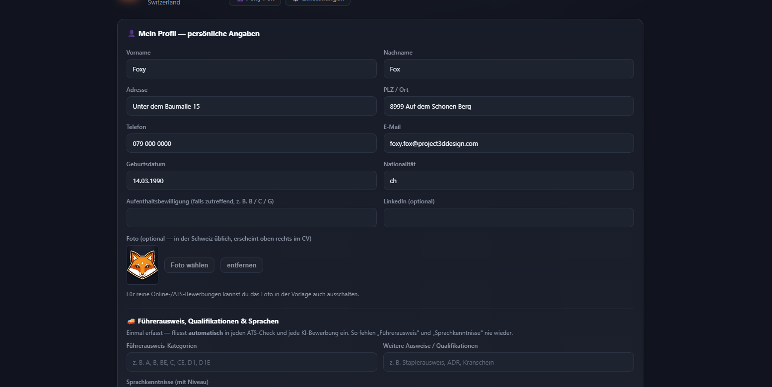 ApplyFox — Mein Profil ausfüllen