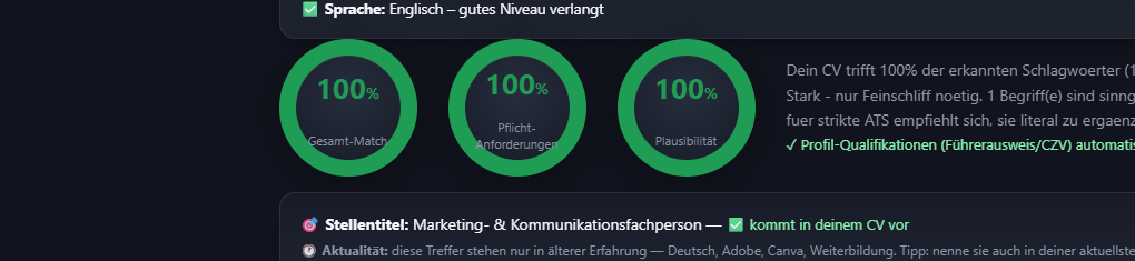 ApplyFox — ATS-Check mit 100 Prozent